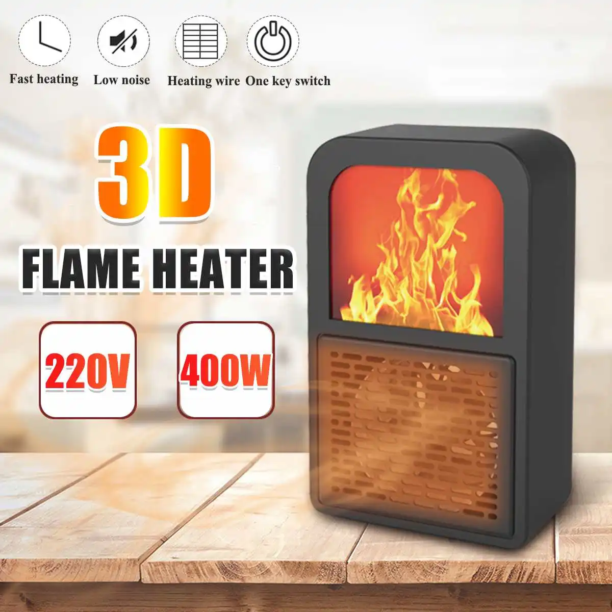 

220V 3D Simulation Flame Heater Portable Mini Heater Low Noise Quickly Heating Home Office Desk Warm Wind Heater