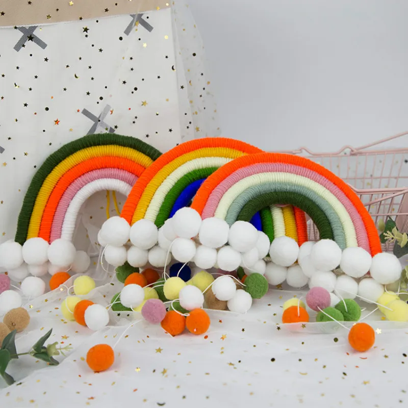 INS Nordic Wind Hair Ball Cloud Rainbow Pendant Home Children'S Room Hand-Woven Tassel Charm Wall Hanging Decoration | Дом и сад