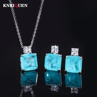 vintage 100 925 sterling silver 1212mm paraiba tourmaline necklace pendant earrings for women charms wedding fine jewelry sets