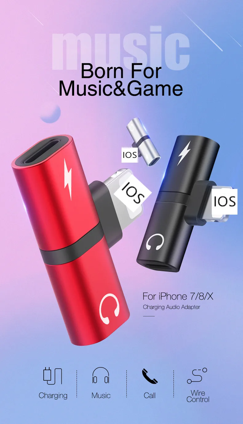 2 в 1 адаптер для наушников с двумя портами для iPhone 7 8 plus X XR XS 11 Pro Max iOS 10 11 12 13 конвертер зарядное устройство для наушников аудио