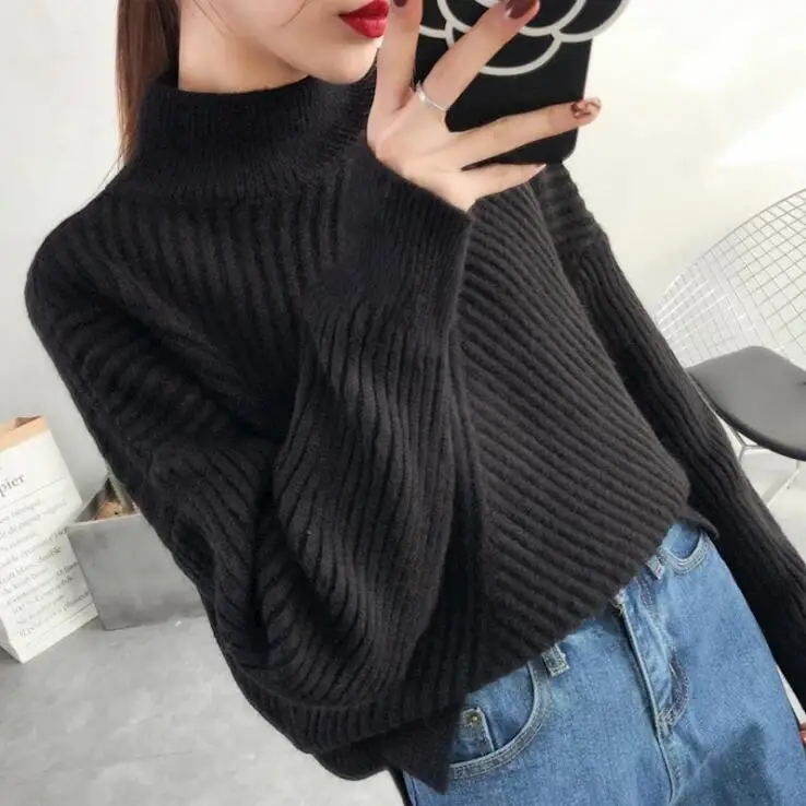 Women Winter White Turtleneck Knitted Pullover Sweater Korean Style Thick Pullovers Sweaters Ladies Fall Knit Tops | Женская одежда