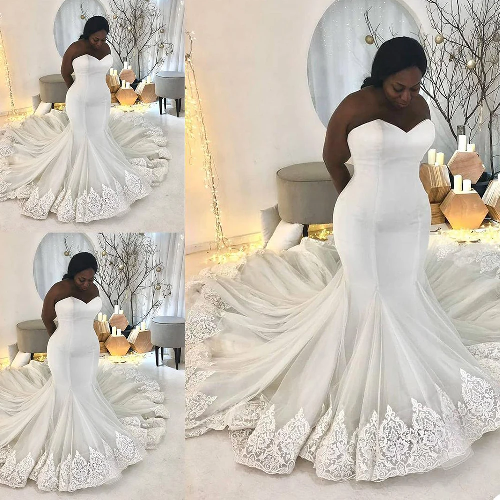

African Strapless Sweetheart Organza Mermaid Wedding Dresses Beaded Stones Top Layered Ruffles Bridal Gowns vestidos de fiesta