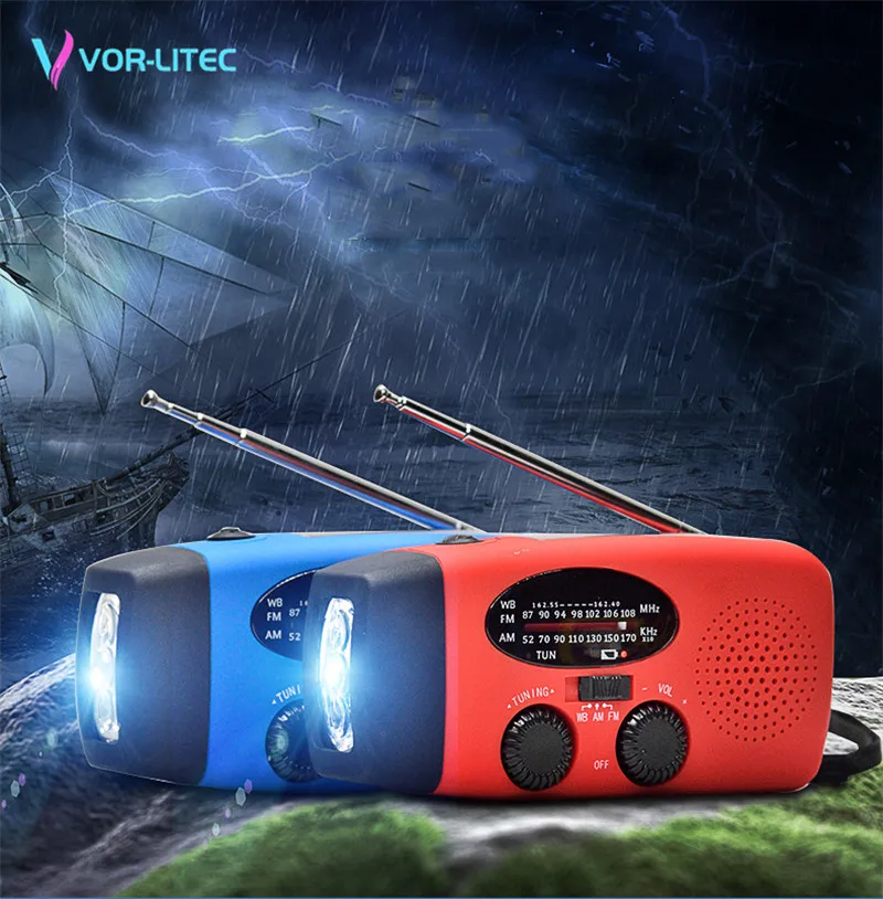vorlitec portable 3 in1 emergency lamp hand crank generator solar dynamo powered fmam radio phones charger led flashlight free global shipping