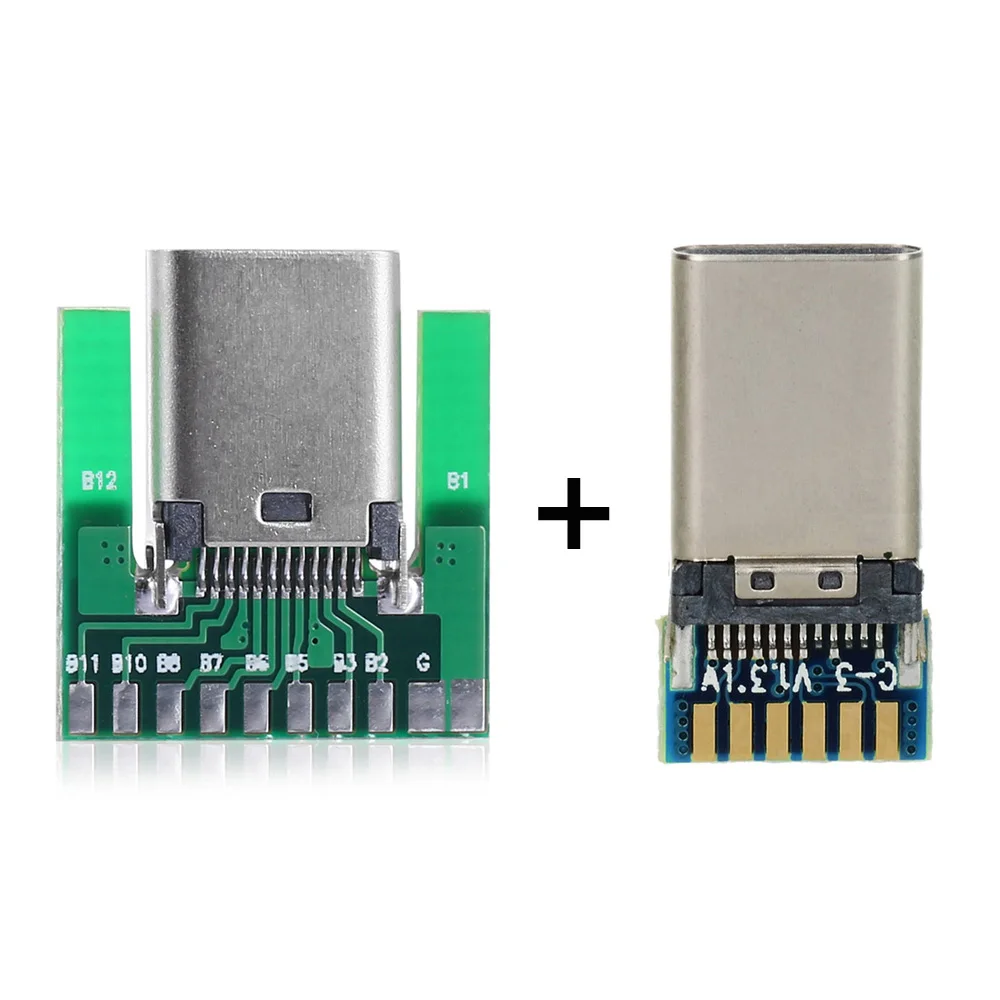 

CY 1 set DIY 24pin USB 3.1 Type C Male & Female Plug & Socket Connector SMT type with PC Board Cablecc