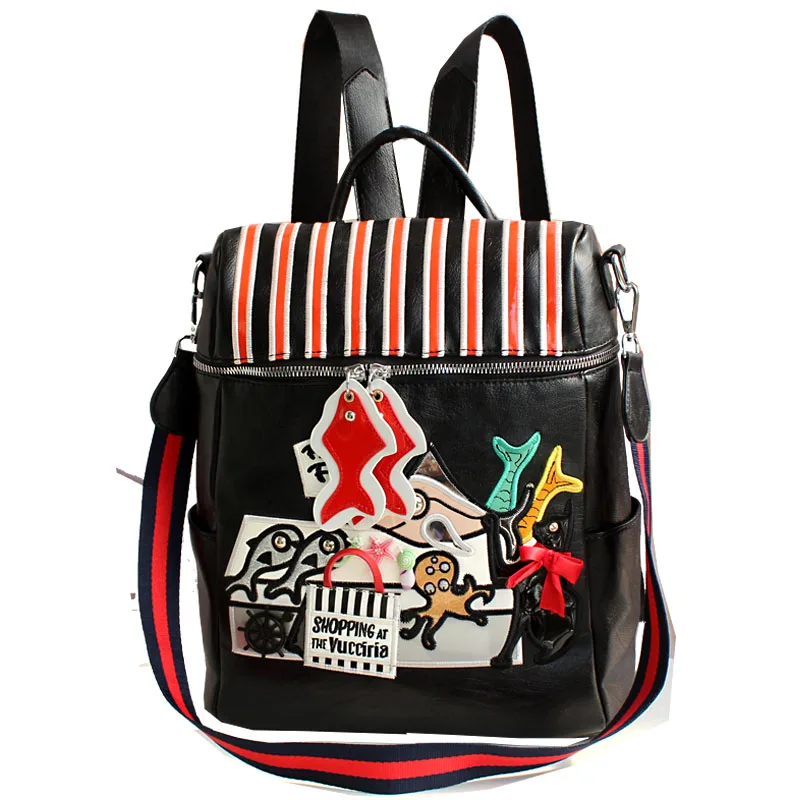 Женский кожаный рюкзак в стиле пэчворк с вышивкой школьная сумка для девушек