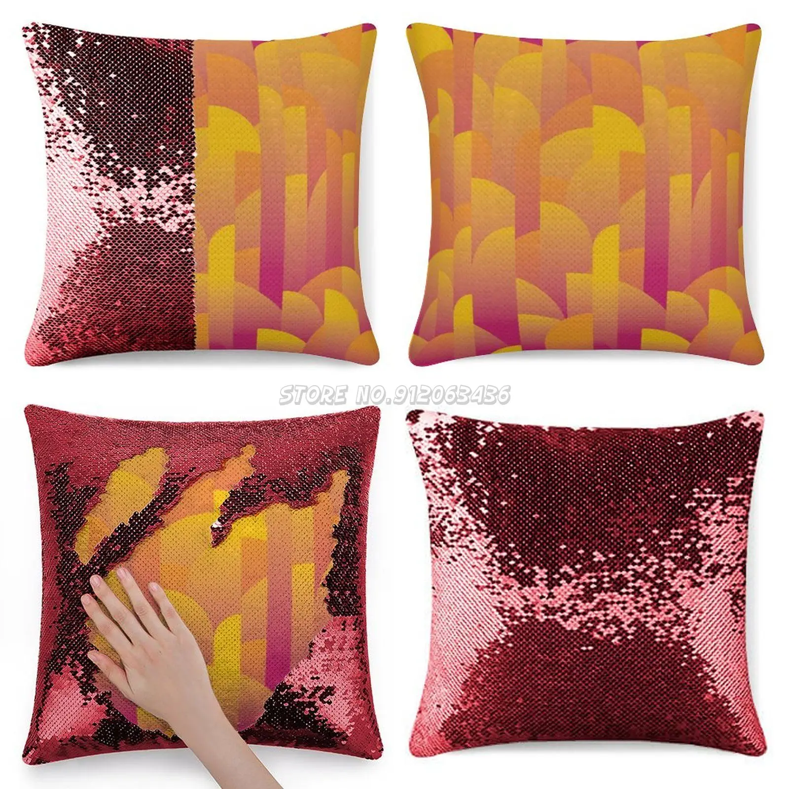 

Sequin Pillowcase Cafe Home Decor Color Changing Pillowcase Sunrise Sun Rise Purple Magenta Orange Yellow Light Movement Gradie