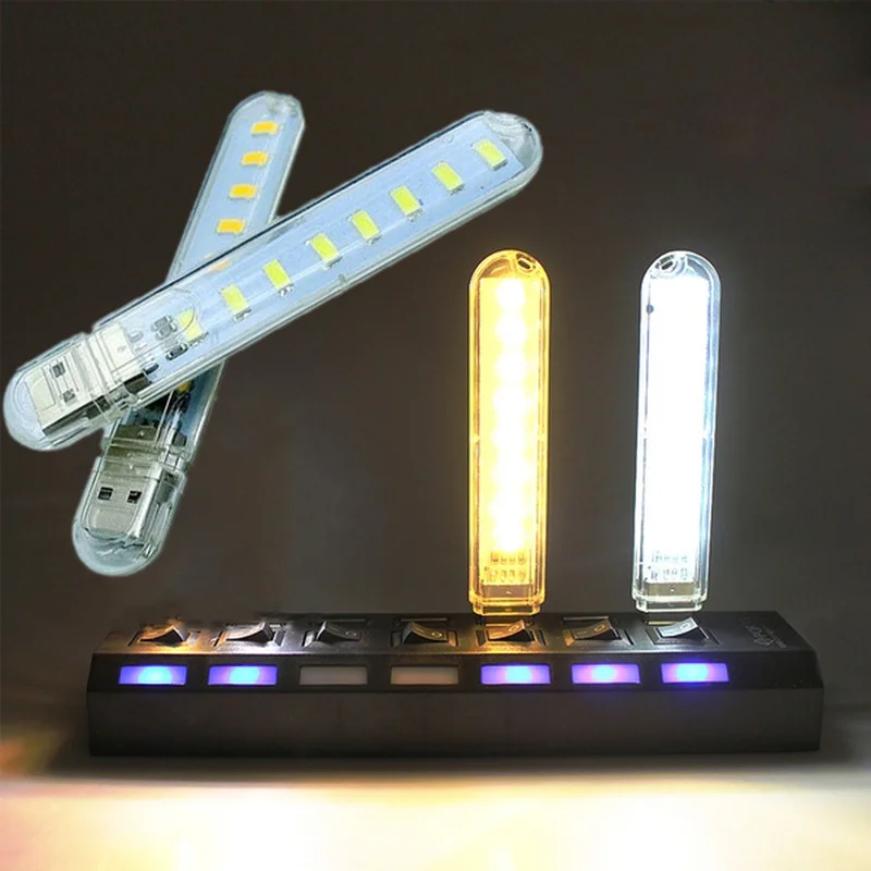 

White/Warm White Night Lights 8 LED Mini Portable USB Light Small Table Lamp 5V Camping Lighting for PC Notebook Mobile Power