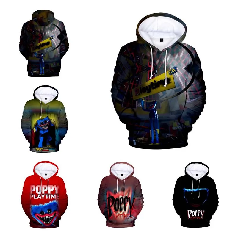 

Толстовка с капюшоном для мужчин и женщин, популярный свитшот с 3D-принтом игры Poppy Play Time, уличный пуловер в стиле хип-хоп, куртка с капюшоном, ...