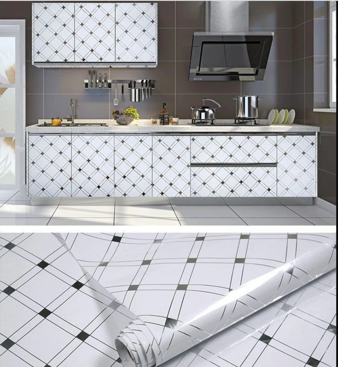 60cmw pvc self adhesive wall stickers waterproof plain grid walpapers cupboard wardrobe table kitchen decoration ready stock free global shipping