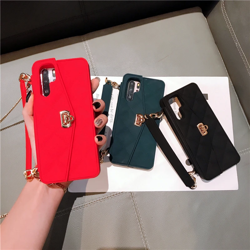 

Силиконовая сумка-кошелек для Huawei P30 Pro, P30 Pro, с длинной цепочкой