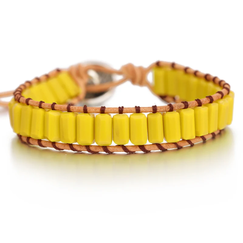 SL1655 Chakra Bracelet Jewelry Handmade Multi Color Natural Stone Tube Beads Leather Wrap Bracelet Couples Bracelets Creative Gifts - Окраска металла: SL1655