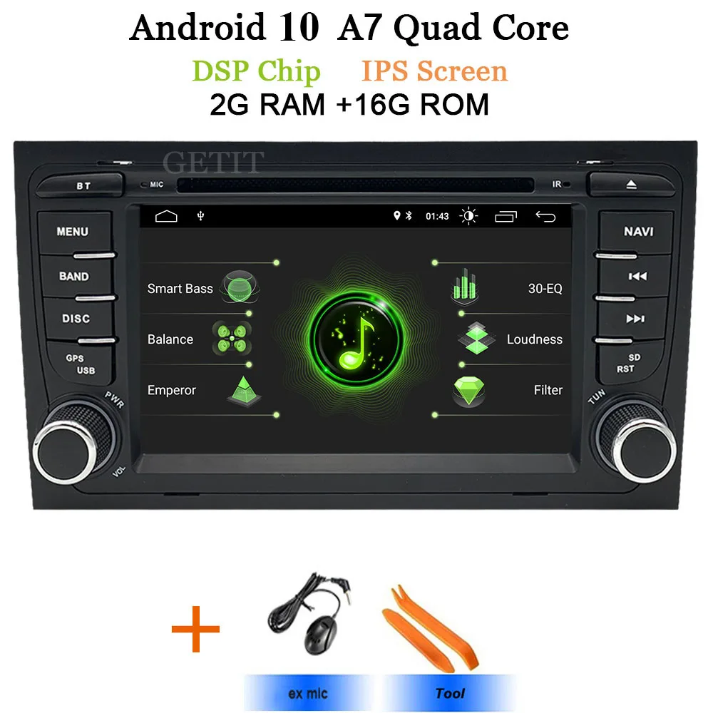 DSP Android 10 автомобильный стерео DVD мультимедийный плеер для Audi A4 S4 RS4 2002-2007 с WiFi BT gps навигацией Радио 7 ''ips экран - Цвет: DSP-IPS A7 2G