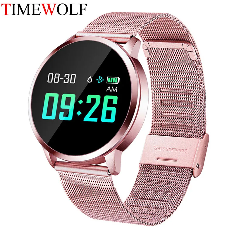 Rose Gold Steel Смарт-часы Timewolf Q8 OLED цветной экран фитнес-трекер монитор сердечного ритма Bluetooth IP68 Водонепроницаемые умные часы Q8 - Цвет: Rose Gold Steel
