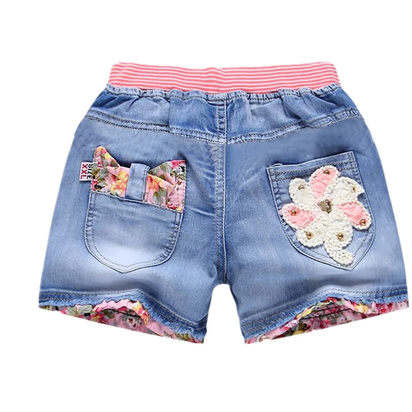 New Summer Kids Short Denim Shorts For Girls Fashion Girl Short Princess Jeans Children Pants Girls Shorts Flower Girls Clothing