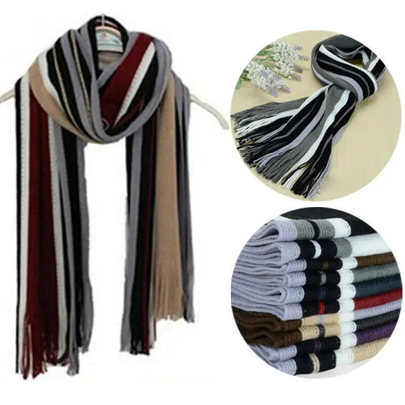 

Fashion Men Classic Warm Winter Cashmere Shawl Strip Tassel Soft Scarf Muffle