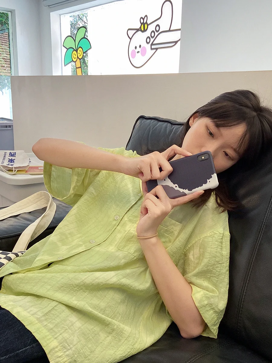 Green Shirt Pomelo Tie Dyed Women's Loose V-neck Short Sleeve Top | Женская одежда