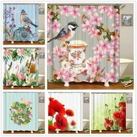 bestselling 3d flower bird animal print nordic style shower curtain set hook natural landscape home decoration bathroom curtains