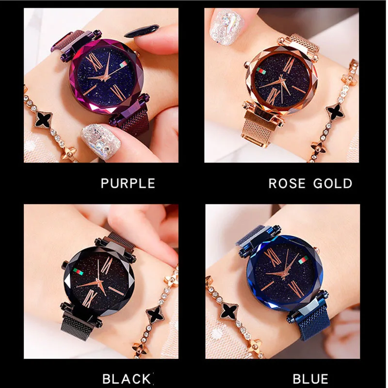 

Starry Sky Watches Women Quartz Romantic Minimalist Classic Black Wristwatches For Girl Geometry Crystal Luxury Relogio Feminino