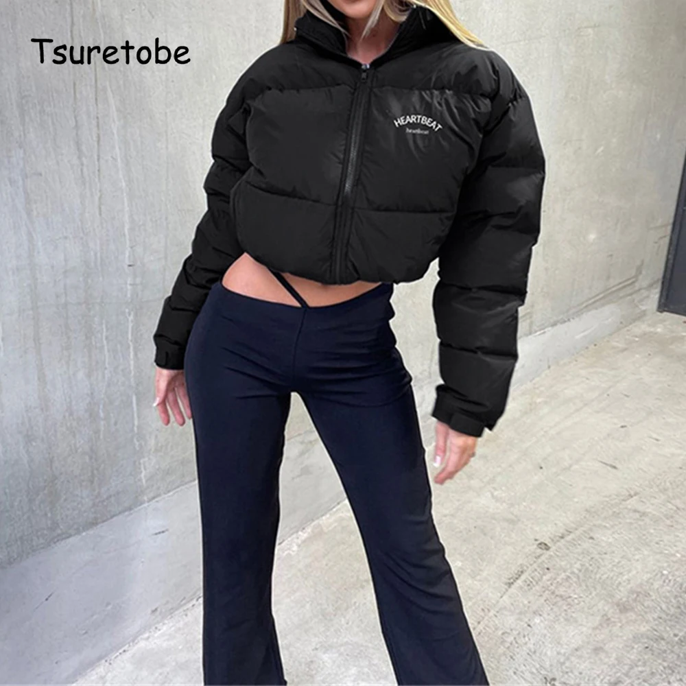 

Tsuretobe Cardigan Zipper Coat Women Winter Keep Warm Streetwear Fashion Rave Party Clothing Sexy Casual Short Outerwear