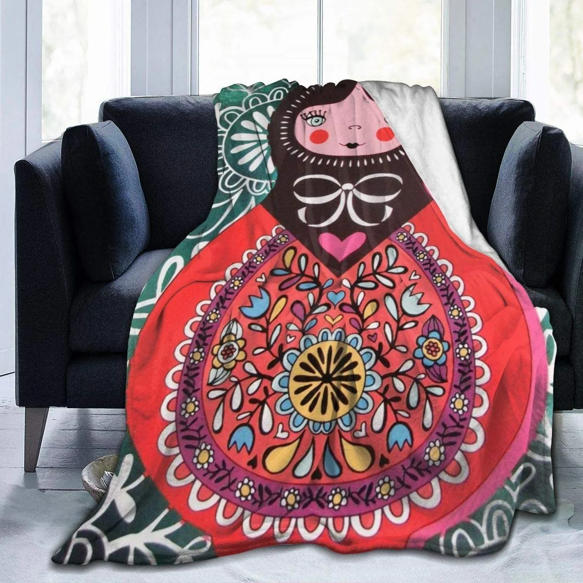 

Throw Wearable Blankets for Adult Child Super Warm Russian Matryoshka Doll Throw Poncho