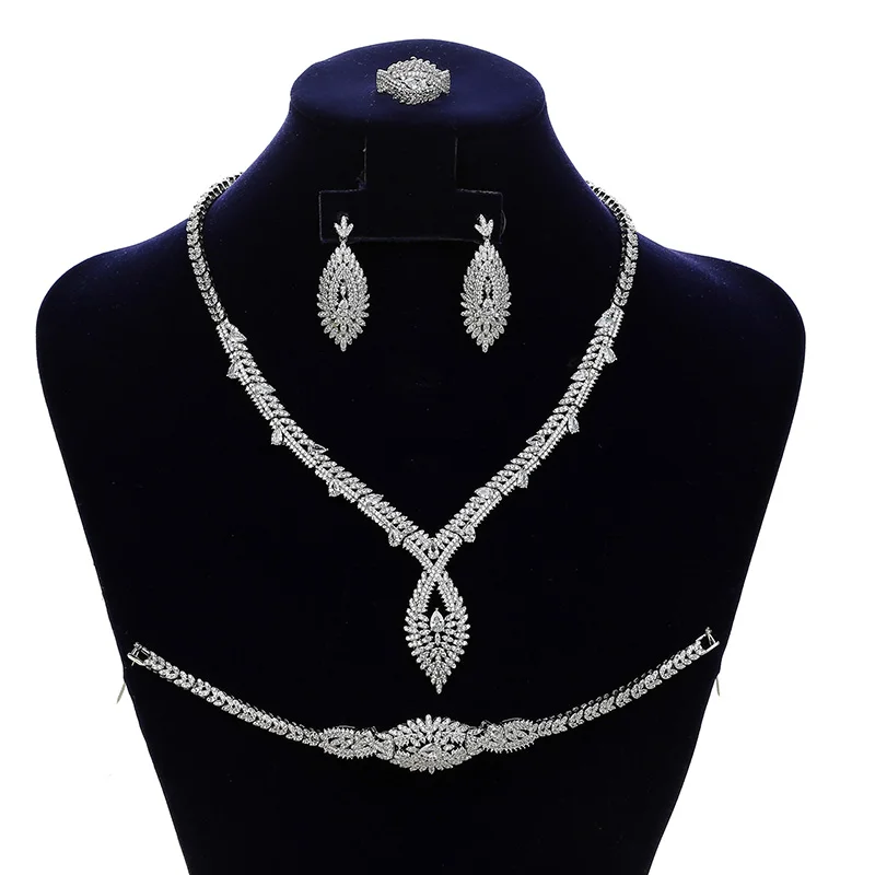 Ювелирные наборы, хадияна, винтажный женский свадебный комплект, ожерелье, серьги, кольцо и браслет, цирконий CN1355, бижутерия