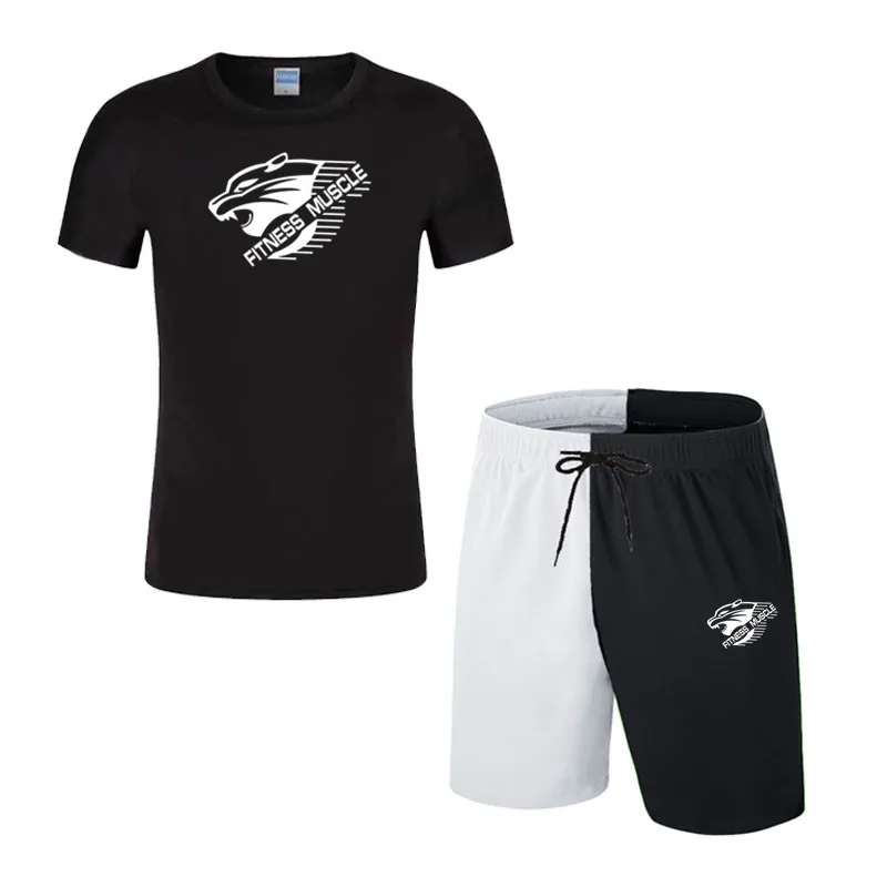 Мужские компрессионные комплекты топ с коротким рукавом и шорты спортивный