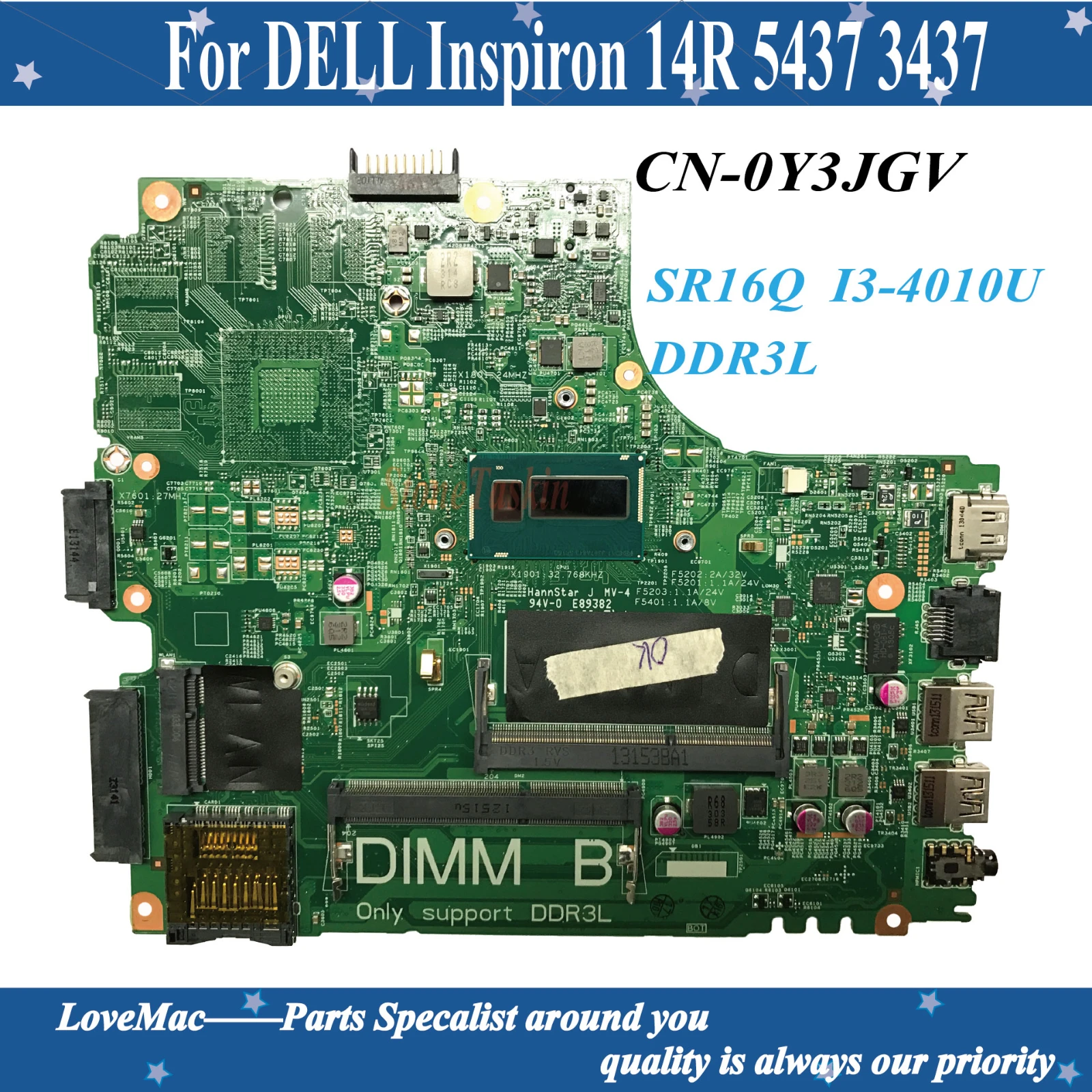 Фото Высокое качество CN 0Y3JGV для DELL Inspiron 14R 5437 3437 Core I3 4010U материнская плата 12307 1 SR16Q DDR3L