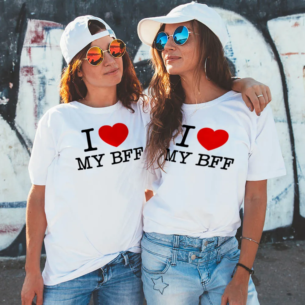 Новое поступление футболки с надписью I Love My Bff RED Heart для взрослых и сестер Best Friend