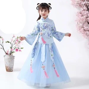 Girl's Han Fu Chinese Style Embroidery Flower Girl Dress For wedding party Evening birthday party Dresses  Girl Graduation Dress