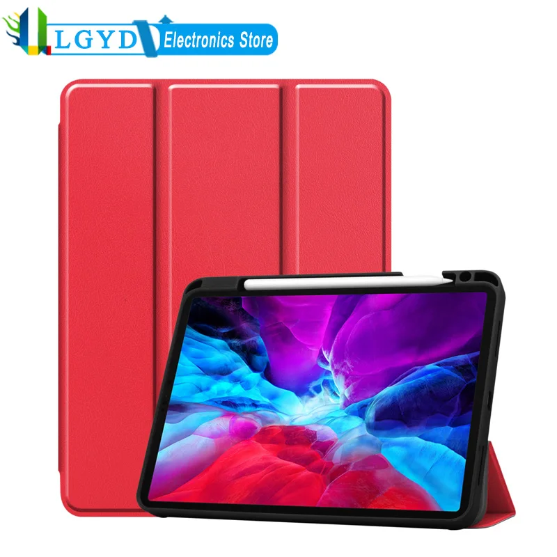 

Смарт-чехол из ТПУ для iPad Pro 12,9 дюйма (2018), чехол для планшета с функцией сна, тройной складной кронштейн и слот для ручки, кожаный флип-чехол