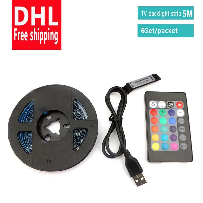 DHL Бесплатная доставка RGB 5050 USB Светодиодная лента 5 в м гибкая светодиодная