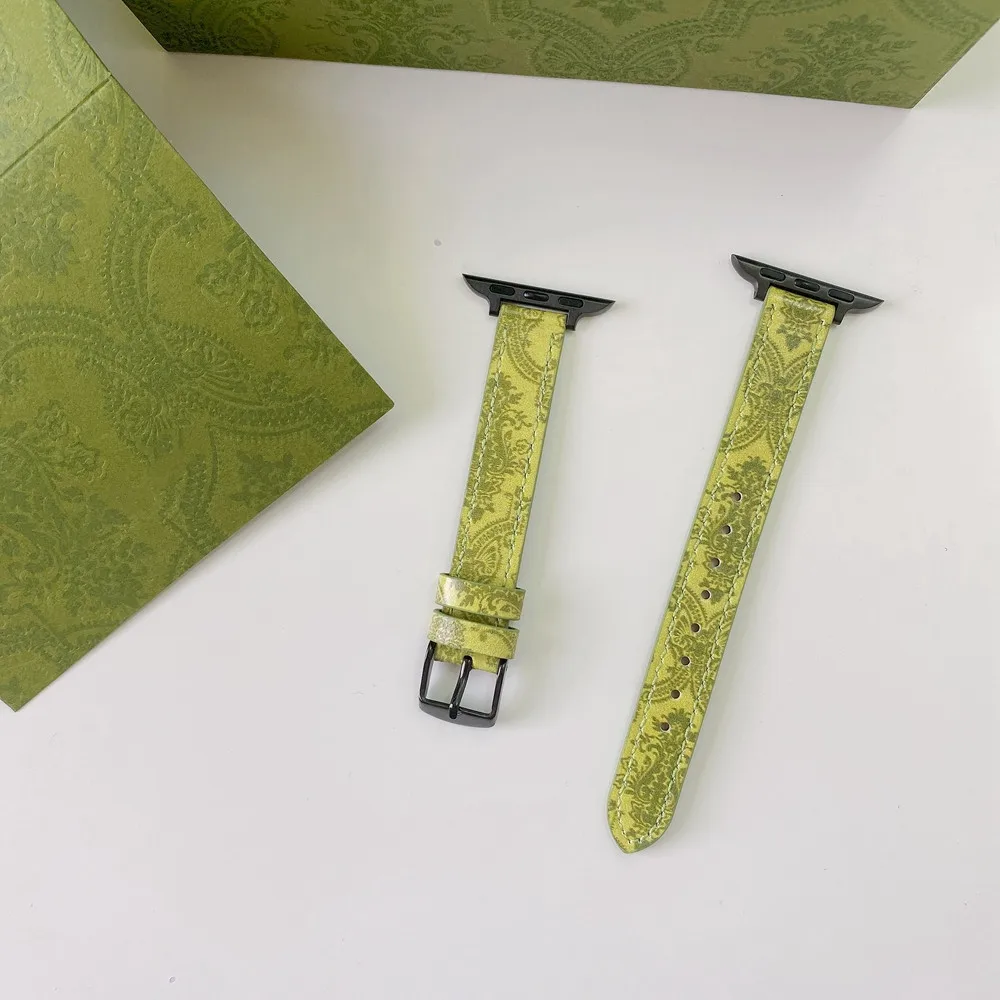 Ремешок кожаный для Apple Watch Series SE7 6 5 4 3 2 1 44 мм 40/42 повседневный зеленый браслет iwatch