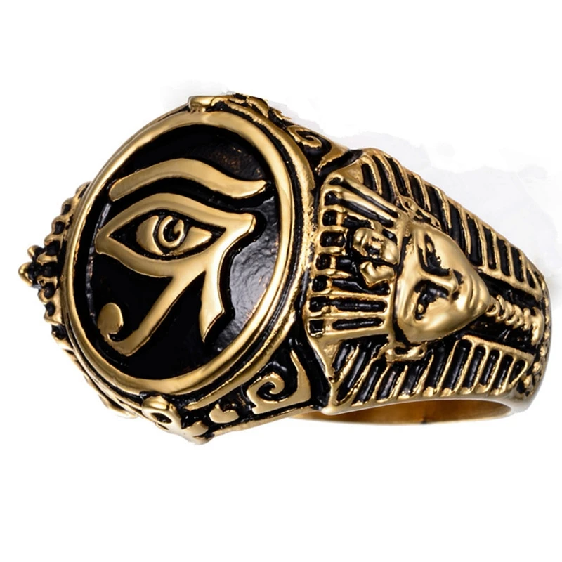 

For Men Punk Steampunk Jewelry Gothic Ancient Egypt Egyptian Pharaoh The Eye of Horus Wedjat Eye Ankh Cross Vintage Ring