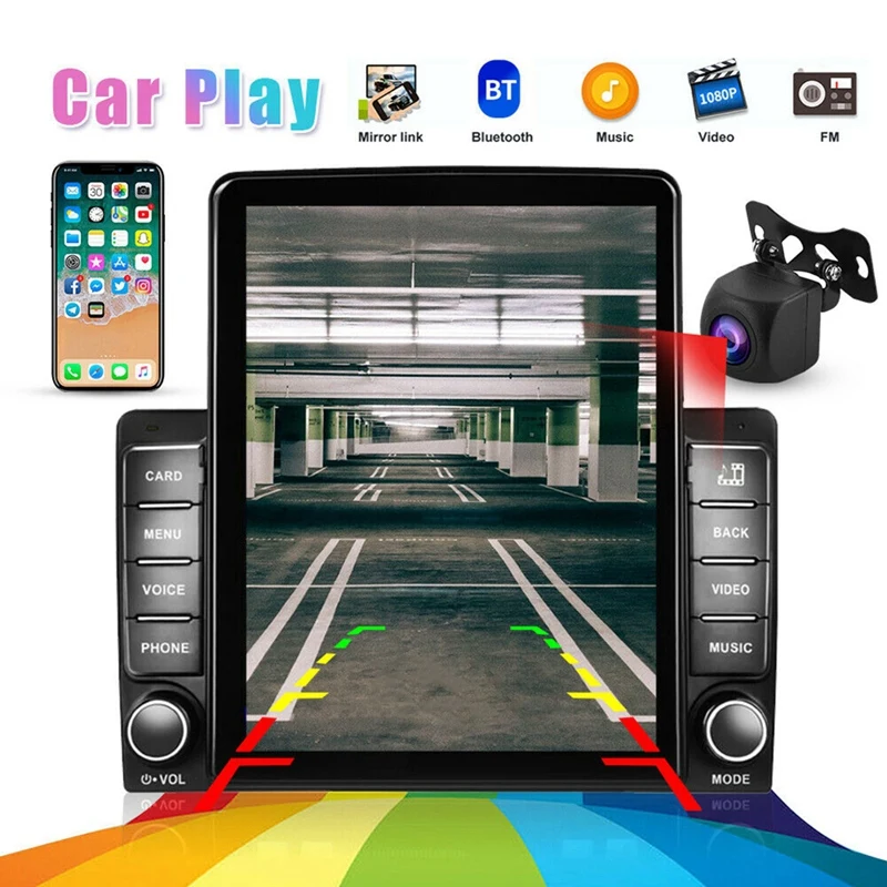 

2 Din 9,5 дюймовый сенсорный экран MP5 плеер автомобильное стерео радио для Apple/Android CarPlay Bluetooth Mirror Link Navi + HD камера