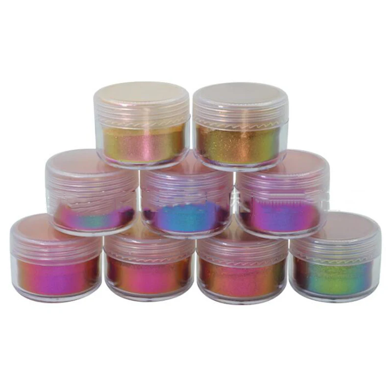 

9 Pcs Chameleon Pearl Powder for Cosmetics chameleon pigment 10 grams/Jar Chameleon Chrome Pearl Glitter Changing Colour Powder