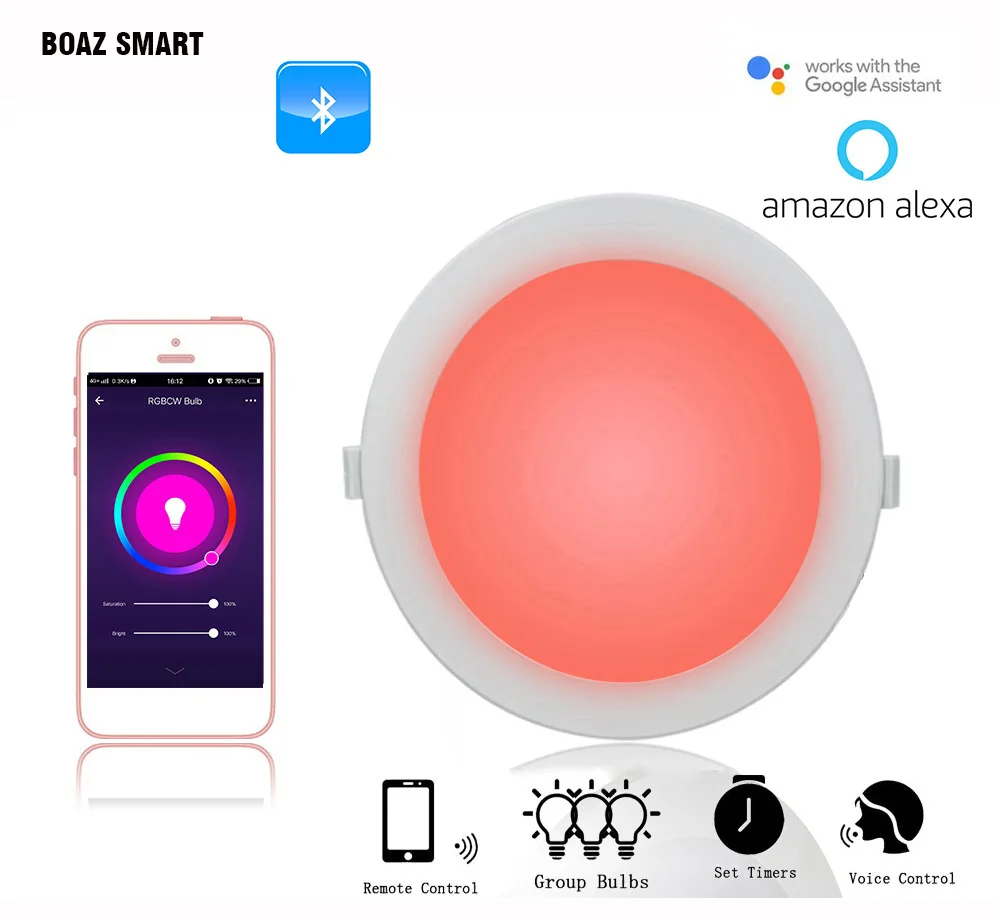 6 дюймов Bluetooth потолочный светильник встраиваемый потолочный светильник с регулируемой яркостью теплый белый RGBCW Голосовое управление Alexa для дома