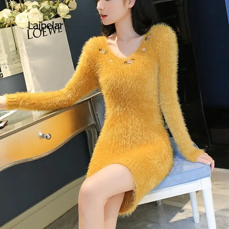 Женский пуховой свитер из искусственной норки эластичный вязаный пуловер с