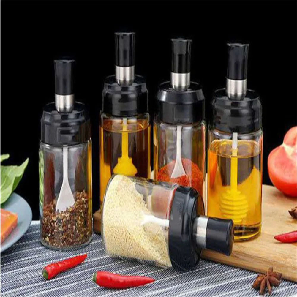 

Kitchen Glass Spice Jars Seasonning Box Condiment Pots Spice Jars With Spoons Honey Jar Dispenser Oil Bottle With Brush And Lids