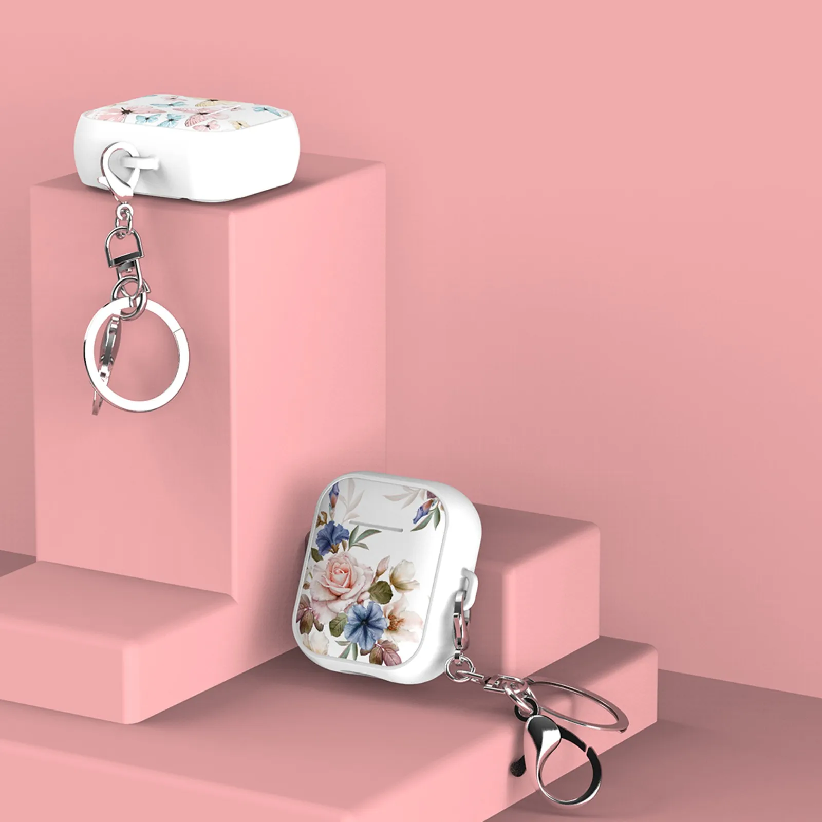 Силиконовый противоударный защитный белый цветочный для AirPods Pro Чехол Крышка