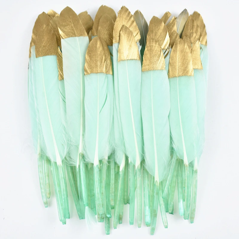 

Gold Dipped Mint Green Duck Feathers Goose Feathers for Crafts 10-15CM Natural Feathers for Jewelry Making carnaval assesoires