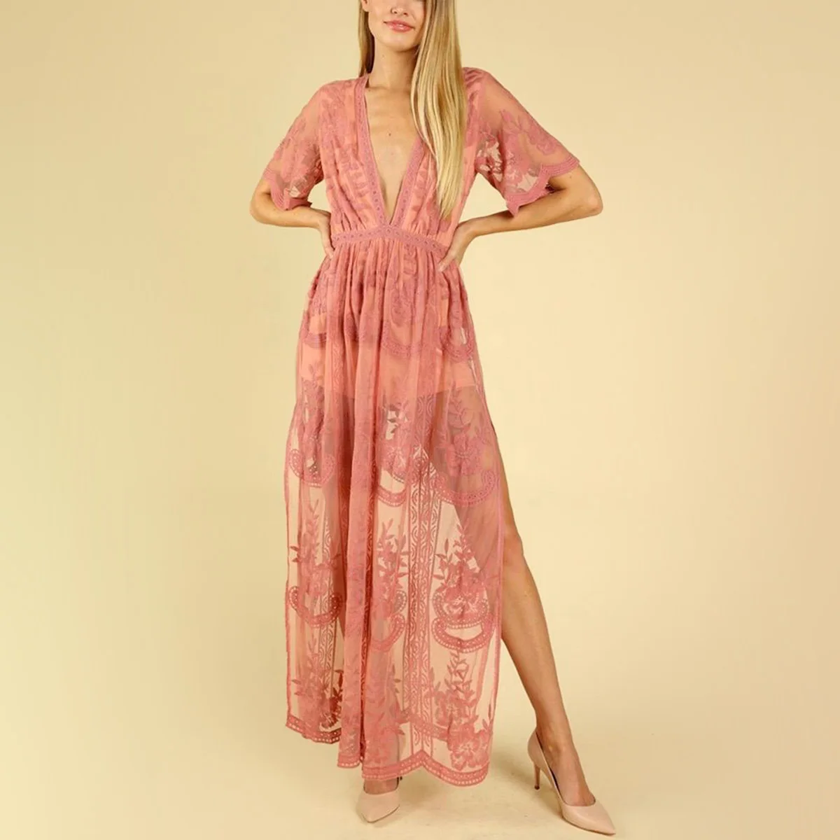 

Jastie Bohemian Lace Maxi Jumpsuit Women Romper Chic Floral Embroidered Jumpsuit Women Summer 2021 Playsuits V-Neck Jumpsuits