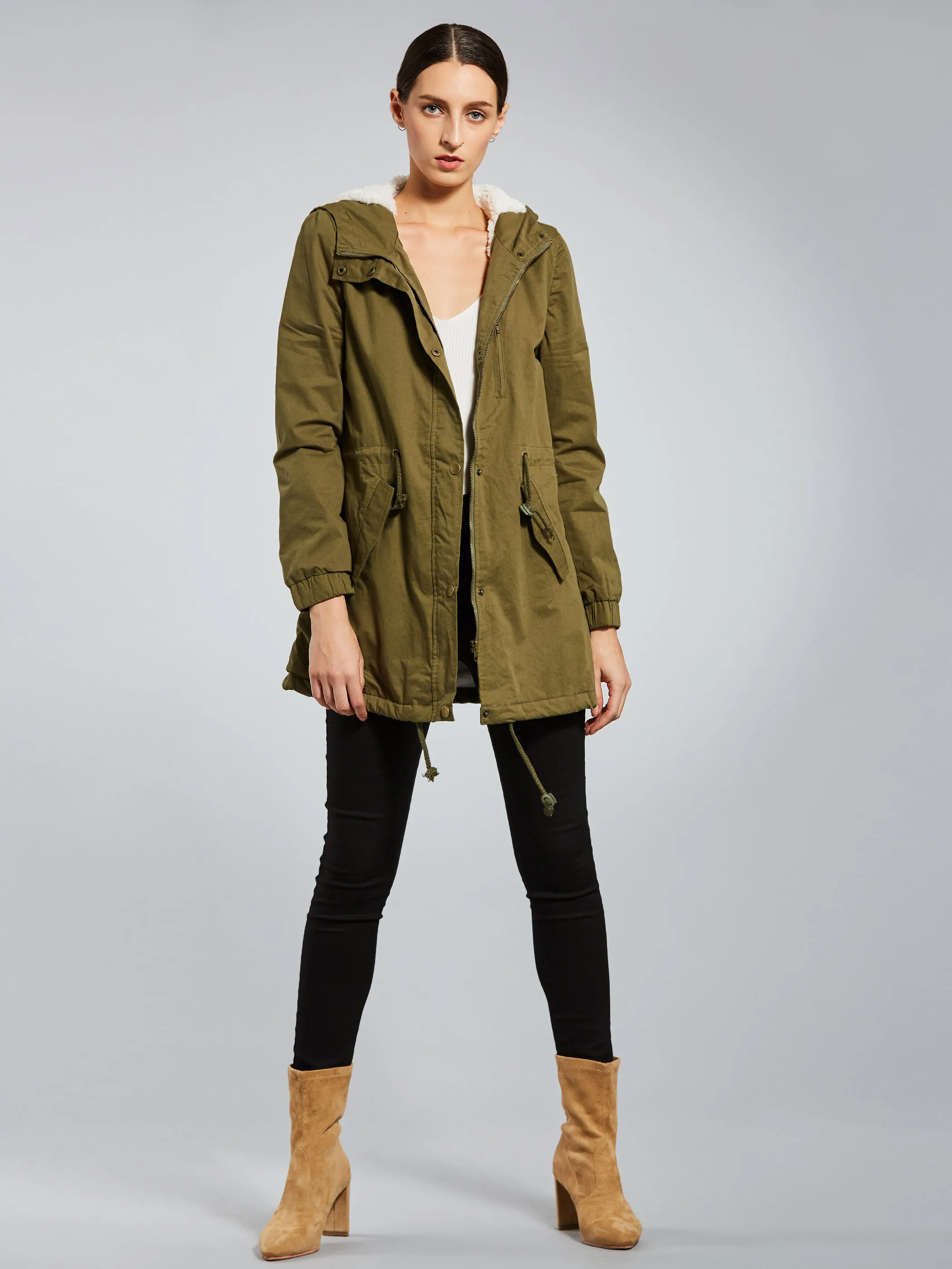 Длинное толстое пальто с капюшоном на шнуровке|Женские куртки| |