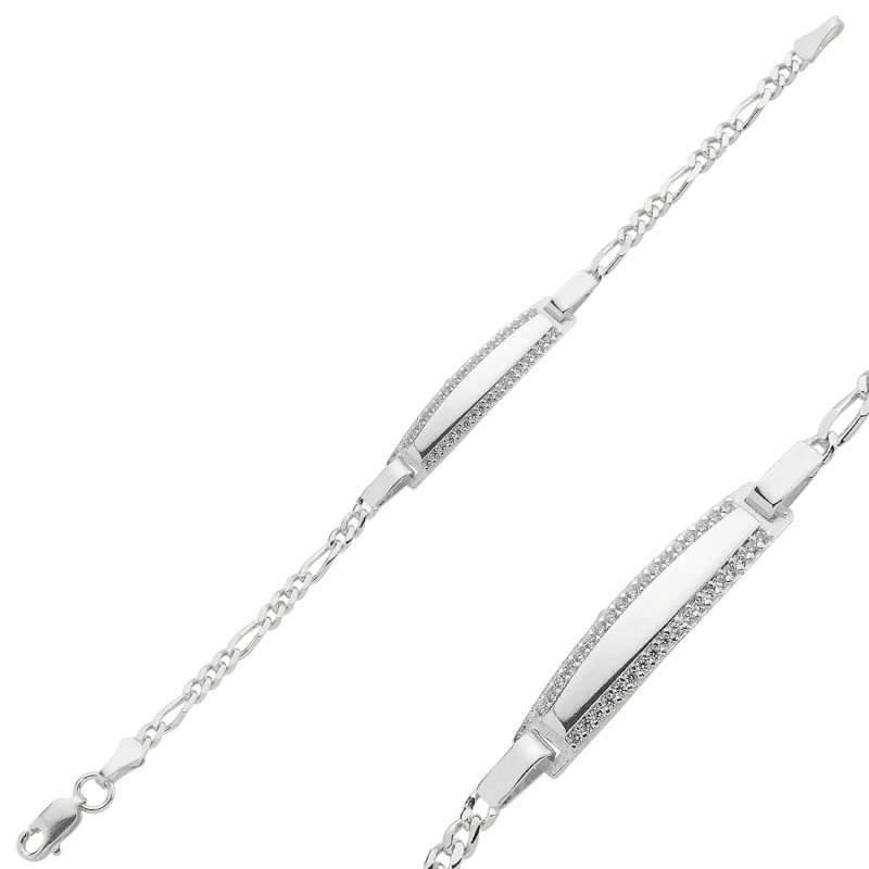 

Серебряная цепочка Фигаро Silverlina, циркониевый кубический цирконий, изогнутая пластина, детский браслет