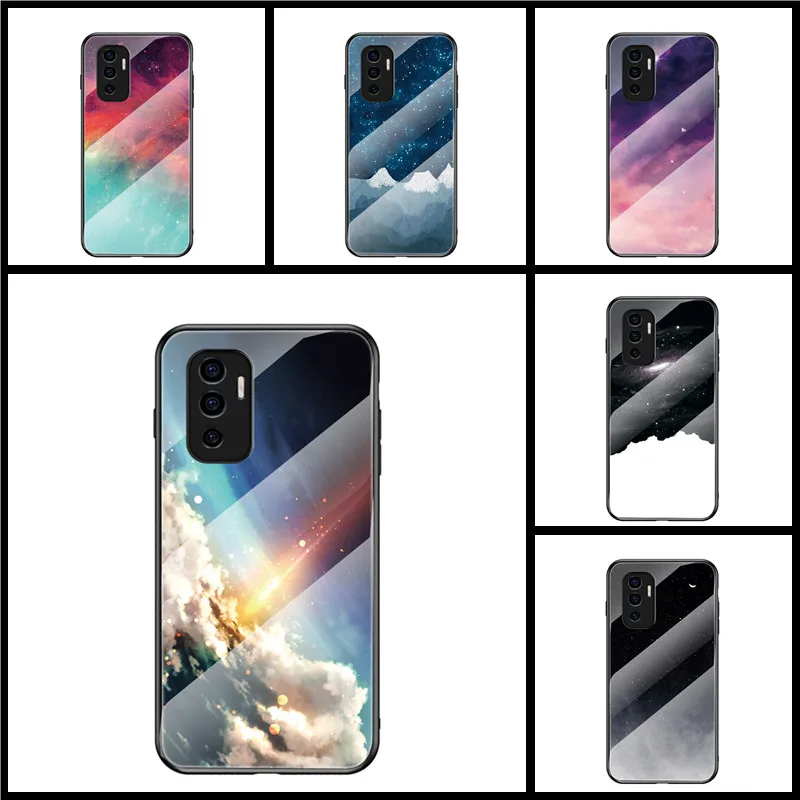 Роскошный чехол для смартфона из закаленного стекла с мраморным рисунком звездного неба 6,44 дюйма для Vivo V23e S10e Y15s 4G, мягкая боковая защита, задняя крышка