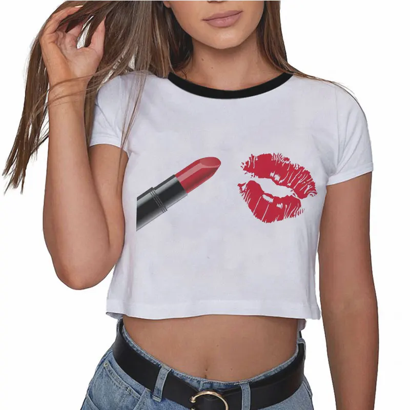 Кроп-топ женский с коротким рукавом модная пикантная майка в стиле Харадзюку