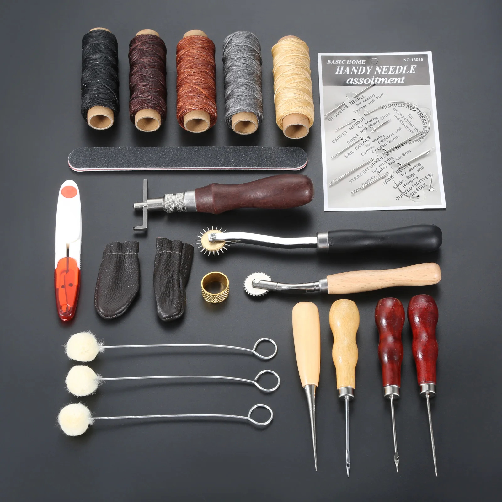 

36 шт. инструмент для кожевенного ремесла, шило, линейка, наперсток, молоток, ножницы, веревка, матовая полоса, пробойник, круглая игла, игла, подарочный набор