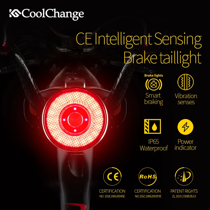 Велосипесветильник смарт-фонарь CoolChange с датчиком торможения IPx6