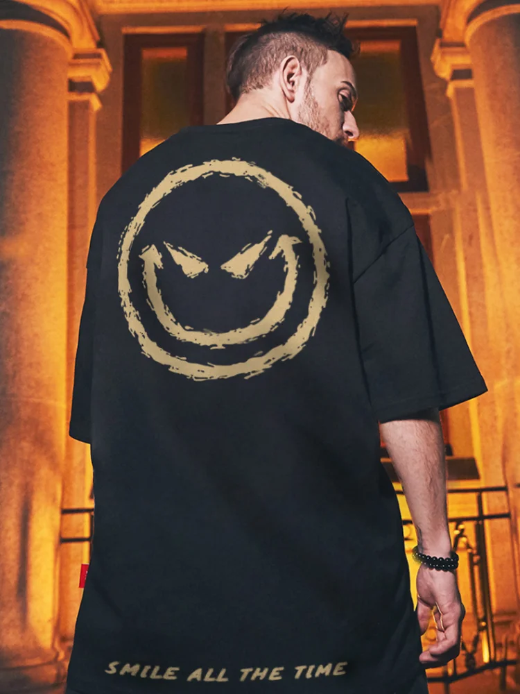 

Smiling Face Plus Size T-shirt Male Short-sleeved Couple Half-sleeved Hip-hop Grimace Tide Brand Oversized T Shirt