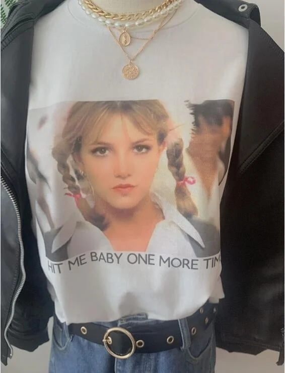 Sunfiz HJN Модные топы Hit Me Baby еще раз футболка Женская 90s Мода Спирс Текст Футболка Street