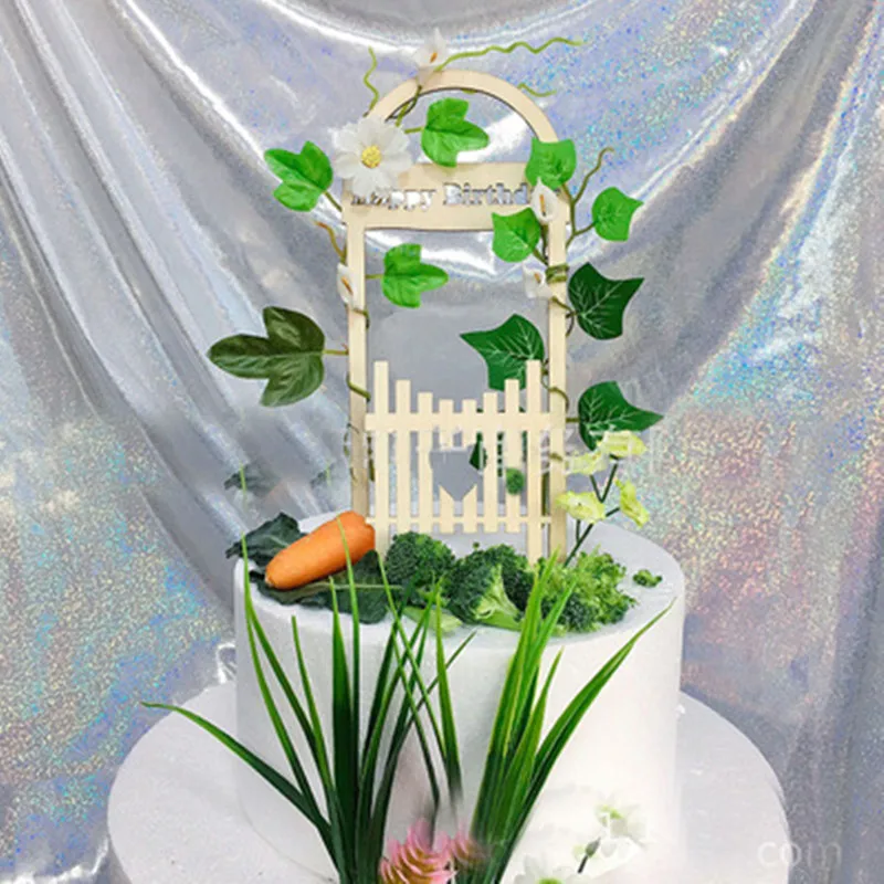 Идиллический Подвесной деревянный забор арка свадебный торт флаг для свадьбы